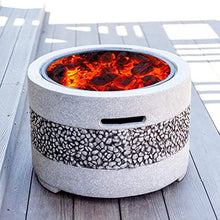 Large 3 in 1 Fire Pit with BBQ Grill Shelf, Edging of Artificial Stone for Outside Patio, Decking, Lava Rocks, Bronze 55 * 46cm