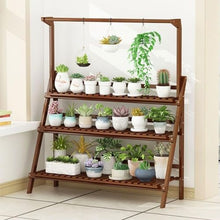 3-Tier Plant Stand For Indoor Outdoor Plant Shelf Large Multiple Flower Pot Holder Rack Tall Flower Stand Hanging Plant Ladder Frame Foldable Plant Display Rack For Living Room Balcony Garden