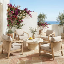 Christopher Knight Home Hartford Acacia Wood Lounge Chair Outdoor Set of 4 with Removable Cushion, Solid Wood Patio Accent Chair with PE Wicker Backrest, Patio Furniture Sofa Set, Light Brown+Beige