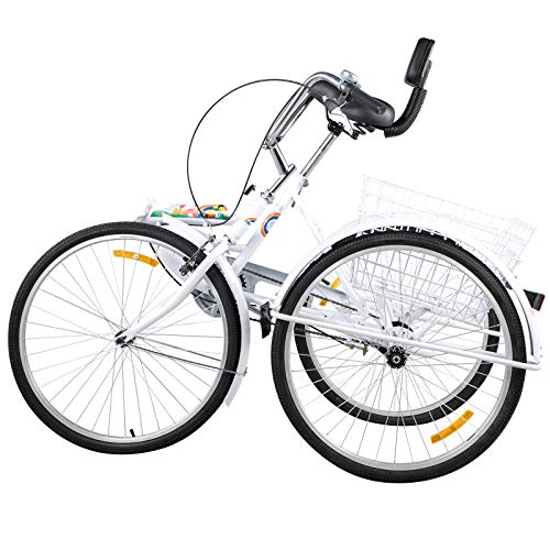 None Folding Adult Tricycle 3 Wheel Trike Bike 24 inch 1 Speed White