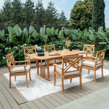Cambridge Casual Sierra 7 Piece Teak Outdoor Dining Set with Extendable Dining Table, Includes 6 Dining Chairs with Seatpad, and Extendable Dining Table with Umbrella Hole