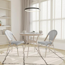 EMMA + OLIVER Massalia Indoor/Outdoor Bistro Set - Black & White Textilene - Light Natural Bamboo Frame