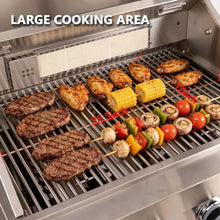 RGWYGCG 4-Burner Propane Gas Grill with Rotisserie Kit & Side Burner, Heavy Duty Outdoor Kitchen Grilling Station with Prep Table, Drawers & Cabinet for Backyard BBQ