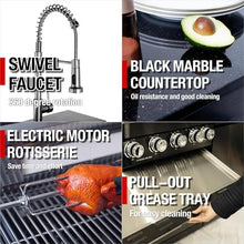 85 Inch Deluxe Stainless Steel Gas Outdoor Kitchen grill, 4-Burner 72000 BTU Barbecue Grill with Sink, Wine Cooler Compact Refrigerator, Granite Countertops, Storage Cabinets & Drawers, Black