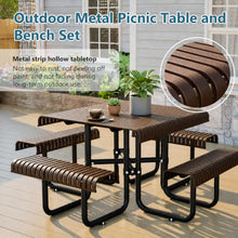 Metal Picnic Table,8-Person Outdoor Picnic Table with Benches Umbrella Hole