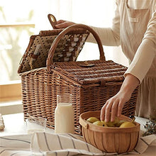 Storage Basket,Picnic Portable Wicker Hand-Woven Hamper Double Opening Set for 2 Persons for Camping and Outdoor Party