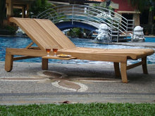 WholesaleTeak Grade-A Teak Multi Position Double Chaise Lounger with Slide Out Tray Teak