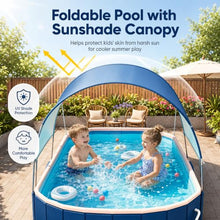 Fold Up Family Pool with Sunshade Canopy, No Pump Kiddie Wading Pool