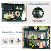 Roomfitters 65" Farmhouse Outdoor Potting Bench Table with 4 Storage Shelves and Side Hook, Forest Green