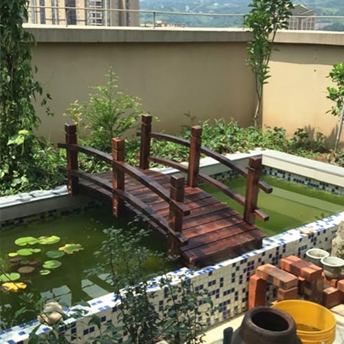 CMYUN 4.6ft Garden Bridge for Outdoors, Carbonized Wooden Bridge for Pond Yard, Garden Decor Arc Footbridge Heavy Duty, Park Farm Decorative Bridge