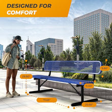 OUTTANS Heavy-Duty Outdoor Metal Bench (6 Ft - Portable with Back, Blue)