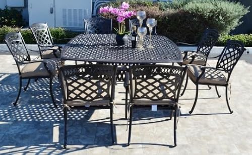 theWorldofpatio St. Augustine Cast Aluminum Powder Coated 9pc Outdoor Patio Dining Set with 64" Square Table with Sunbrella Cushions- Antique Bronze