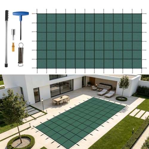 Green Rectangular PP Mesh Inground Pool Safety Cover Fit 30x50ft Pool