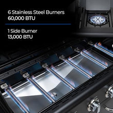 Kenmore 6-Burner Propane Gas BBQ Grill with Side Burner, 73,000 BTUs, Stainless Steel Cabinet Grill with Cast Iron Grates for Outdoor Cooking, Backyard BBQ, Patio, Large Parties (Black)