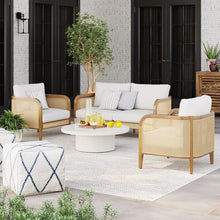 Nathan James Twila Bohemian Outdoor Loveseat Rattan Patio Sofa Light Acacia Wood/Linen White