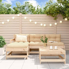 Fisinber 5-Piece Garden Lounge Set Beige Solid Pine Wood Oxford Fabric Modular Outdoor Sectional Sofa Ottoman Coffee Table 24.4"x24.4" for Balcony Patio Backyard Conversation