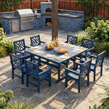 AZXZCS HDPE Outdoor Dining Set,10-Piece Outdoor Table and Chairs Include 8 Dining Chairs and 2 Pcs 62.5" Patio Dining Table with Umbrella Hole (Blue)