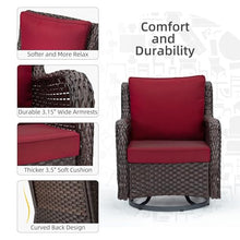 CABIHOME 3 Pieces Outdoor Swivel Wicker Glider Chairs Bistro Set with 4” Thick Cushions & 2-Tier Coffee Table, Patio Furniture Set for Porch Balcony Deck Garden Poolside
