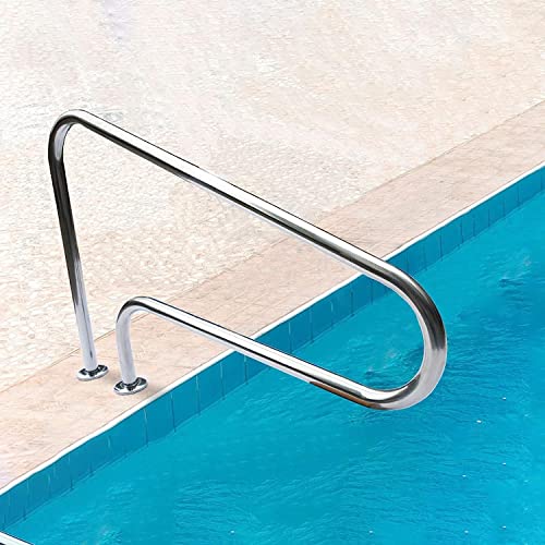 Pool Handrail Swimming Pool Safety Hand Rail Swimming Pool Handrails, 304 Stainless Steel Pool Hand Rail Easy-to-Install with Base, Stainless Steel Pool Railings for Garden Backyard Pools, E ( )