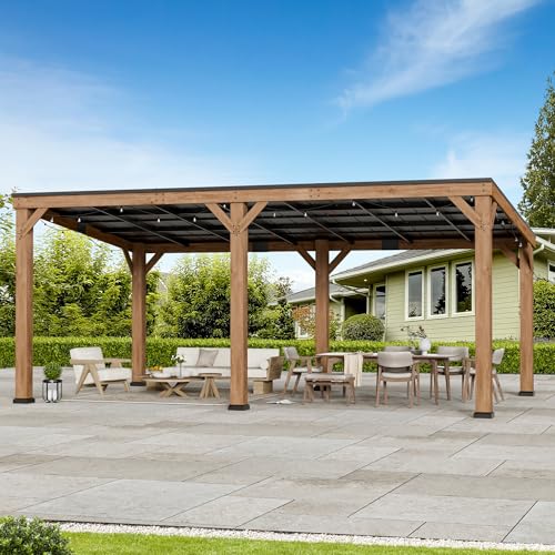Big Leaf 12x20 Foot Cedar Hardtop Gazebo with Slanted Roof - Durable Rot-Resistant Wood Grill Pavilion, Supports Extreme Snow Loads & High Wind Resistance, Ideal for Deck, Yard or Garden Installations