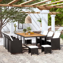 AJSEOYBS Outdoor Patio Set,Outdoor Garden Furniture,11 Piece Patio Dining Set Poly Rattan and Acacia Wood Black,for Deck, Patio, Garden, Poolside, Backyard