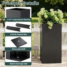 Trygoal Metal Tall Planters Box Set of 6-24 Modern Tall Square Planter for Outdoor Plants with Removable Insert Shelf, Heavy Duty Outdoor Planter Box for Porch/Door Decor Indoor Patio Office, Black