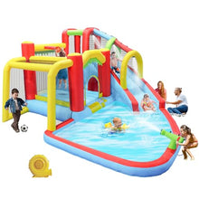 7-in-1 + Inflatable Water Park Bounce House + with Splash Pool, Water Gun, Climbing Wall, Basketball Hoop and Soccer Goal + Outdoor Garden + Bouncer for Kids