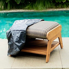 Cambridge Casual Camden Teak Outdoor Ottoman with Free Patio Cover, Koboo Gray All-Weather Wicker Patio Ottoman with Quick-Dry Foam Cushion, Built-in Lower Storage, 250 Lbs Capacity