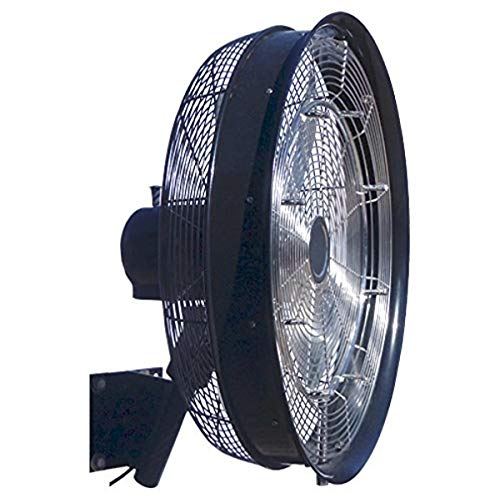 HydroMist Shrouded High-Pressure Oscillating Misting Fan with 8 Nozzle Ring, 3 Speed Cord Control, Wall Mount Bracket and Protective Cover Included, 24", Black (1000 PSI Pump Required)