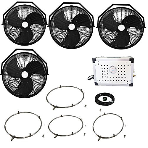Misting Fan Kit - 18 Inch Outdoor Fan with 250 PSI Misting Pump - Stainless Steel Misting Fan Ring (4 Black Color Fan)