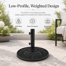 Treasure Garden 50 lb Art Deco Market Umbrella Base – Black Auminum Shell with Cast Iron Core – Fits 1.5 Inch Poles