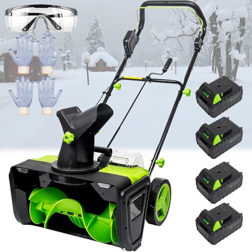 Cordless Snow Blower, Electric Snow Thrower 20 Inch, 2 x 220V 4.0Ah Battery Powered Snow Removal, 3500W Brushless Motor 25FT Throw Distance for Driveway Patio Sidewalk 4 batts