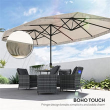 Amgalers 15ft Double-Sided Patio Umbrella with Fringe, Crank Lift, Large Outdoor Shade for Backyard, Pool(Cream White)
