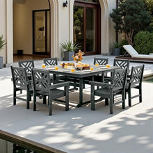 AXMOLM 10 Piece HDPE Outdoor Dining Set for 8, Patio HDPE Furniture Set with 2 Table and Umbrella Hole, Outdoor Table and Chairs for Garden, Poolside, Backyard, Deck