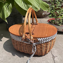 ASWRTYJO Vintage-Style Wicker Picnic Hamper Lining Picnic Hamper Woven Natural Woodchip Wicker Basket With