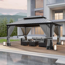 Kurapika 12' x 16' Hardtop Gazebo Outdoor Metal Pavilion with Canopy and Netting Gray