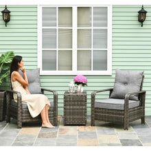 Hassyee Modern Design Outdoor Three-Piece Patio Bistro Furniture Set with Wicker Storage Coffee Table and Sofa Chair for Patio, Lawn & Garden