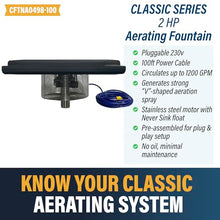 Outdoor Water Solutions Floating Pond Fountain 2HP – Classic Series Aerating Fountain with Aerating Nozzle, 230V Motor and 100ft Power Cable for Large Ponds and Lakes