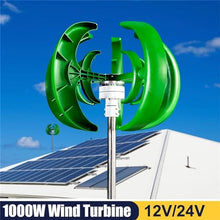 1000W 12V24V Wind Turbine Kit 5 Blade Lantern Vertical Axis Wind Turbine Can Be Used For Wind And Solar Complementary Power Generation With Controller + 100W*2 Solar Panels + Battery ( Color : 12V , S