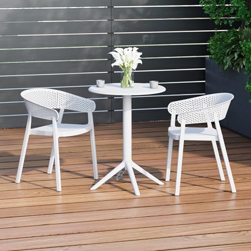 WestinTrends Playa 3-Piece Outdoor Resin Patio Bistro Table Set with Stackable Patio Dining Side Chairs, White