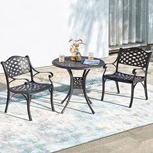 NUU GARDEN 3 Piece Outdoor Cast Aluminum Bistro Table Set Rustproof Table and Chairs with Umbrella Hole for Backyard, Balcony, Front Porch, Black