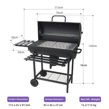 YEWASTI Large Charcoal Grill with Wheels, Outdoor BBQ Grill and Barrel Smoker, Portable Folding Side Table for Backyard, Camping, and Patio Parties