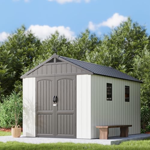 Patiowell 8x12 FT Resin Outdoor Storage Shed with Floor, Beige