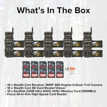 Stealth Cam Revolver 36MP 360-Degree Cellular Trail Camera Bundle with SD Card Reader and 32GB Memory Card (10-Pack)