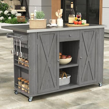 YATON 52" Outdoor Kitchen Island Grill Cart with Stainless Steel Foldable Top, Rolling BBQ Prep Table with Storage Cabinet, Drawer, Spice Racks & Lockable Wheels for Patio Backyard Cooking,Gray