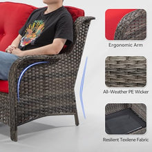 MeetLeisure 8-Piece Wicker Patio Furniture Set with Sofa, Swivel Rocking Chairs, Ottomans, and Side Table Red