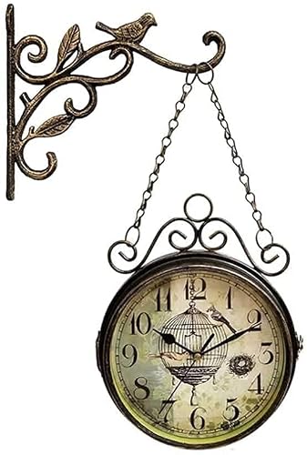 NUHSLF Outdoor Clock Garden Clocks,Double Sided Retro Battery Operated Silent,Indoor Hanging Decor Wall Mounted