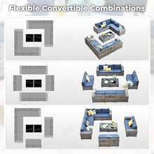 Ovio 12 Pieces Outdoor Sectional Sofa Set with Comfy Cushions Denim Blue
