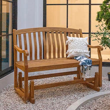 Cambridge Casual Arie Teak Wood Glider Bench – Outdoor Wooden Patio Bench with Smooth Gliding Motion – Weather-Resistant Seating for Porch, Deck, Garden, or Backyard