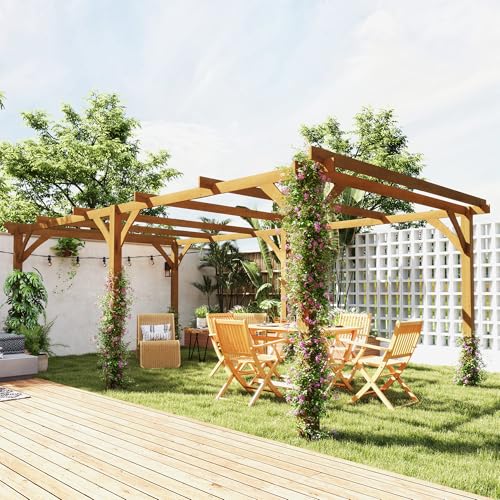 Outsunny 20' x 10' Outdoor Pergola Wood Gazebo Dark Brown